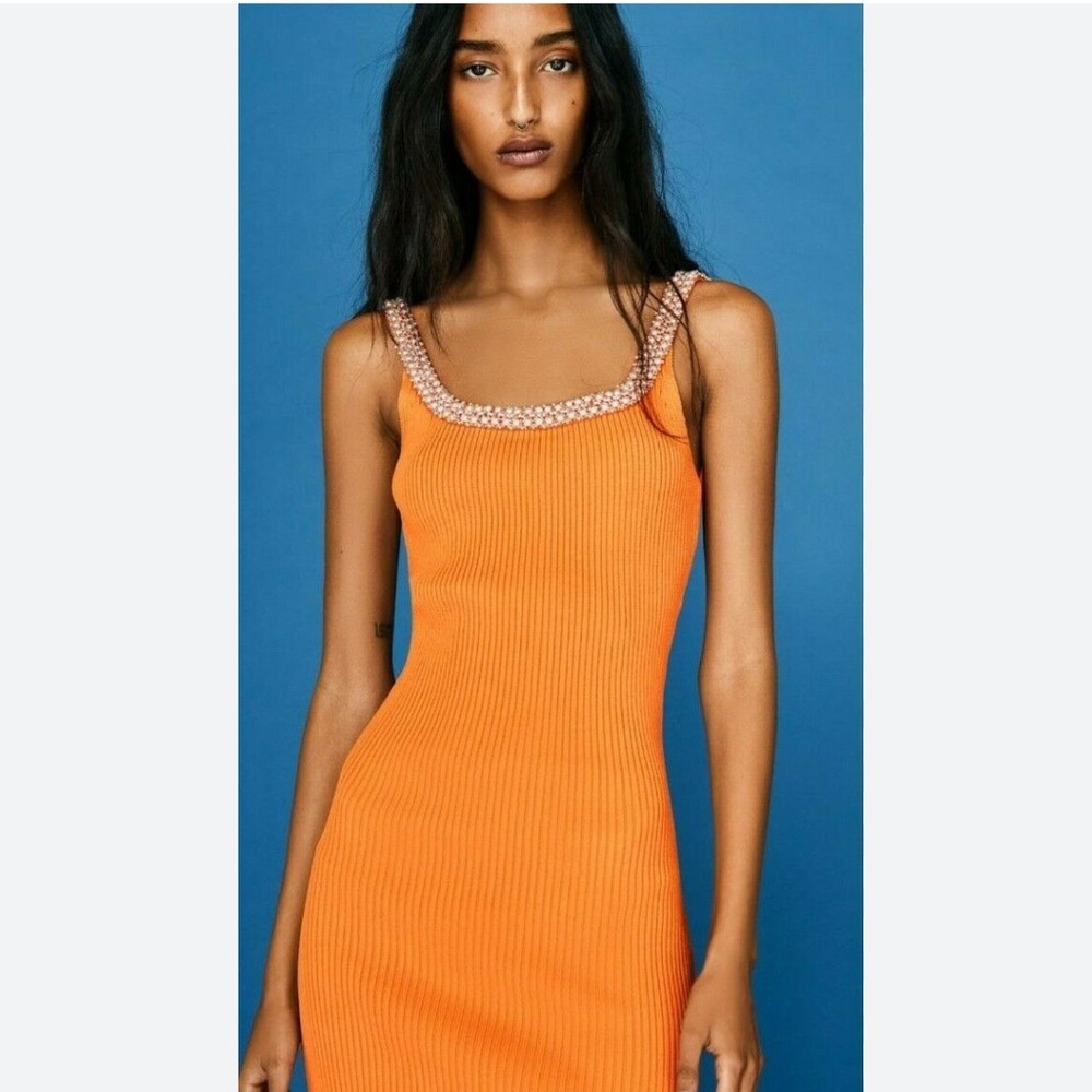 Zara beaded orange sweater dress - Picture 4 of 6